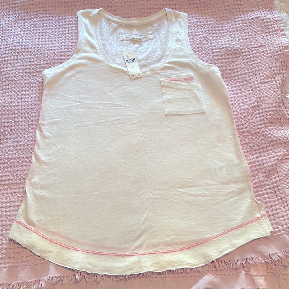 White anthropologie tank with pink trim